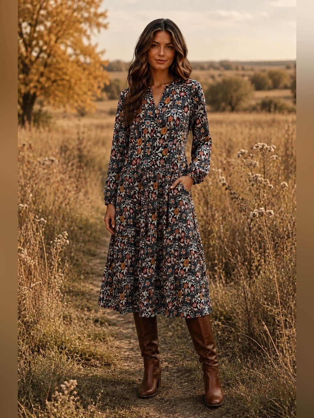 Universal Thread Floral Midi Dress S Folk Cottagecore Boho Button Front Pockets